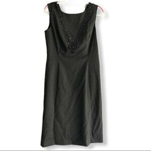 Antonio Melani Gray Beaded Jewel Sheath Dress Open V Back